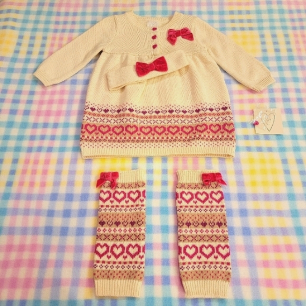 MARSHALL'S ♡ NWT Precious 4pc ❌❤️❌❤️ Sweater Outfit Hair Bow 'n Leg Warmers 3-6M